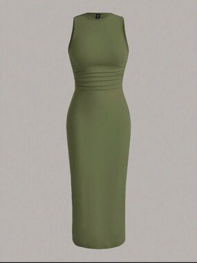 Sleeveless Army Green Bodycon Midi Dress